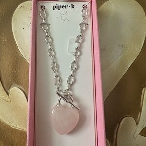 Piper K Valentine’s Day Rose Quartz Silver Link Necklace with Pink Heart